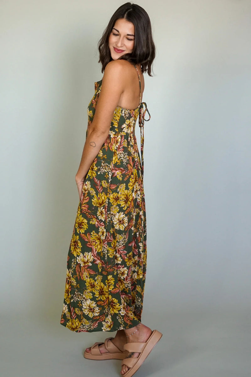 floral tie back dress | olive