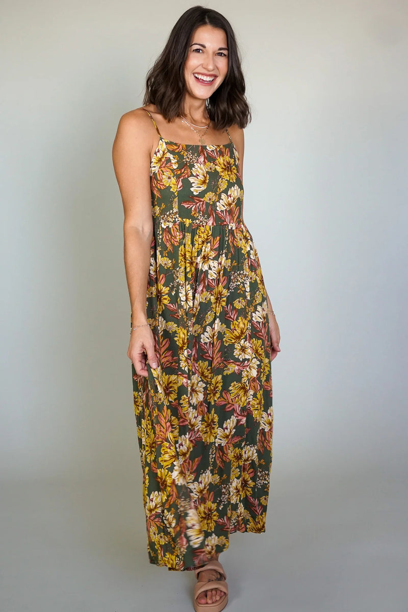 floral tie back dress | olive