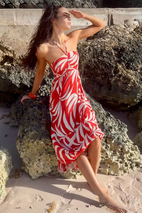elodi palm floral dress | cabana red