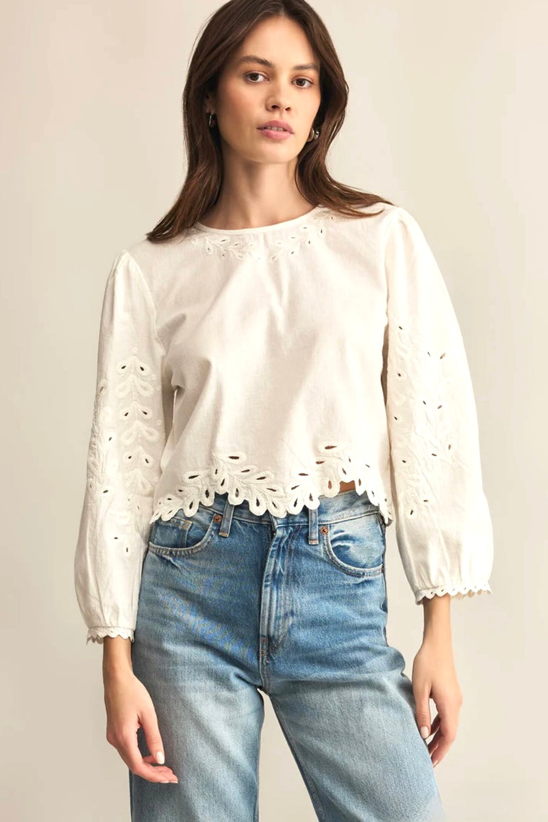 ambroise embroidered linen top | white