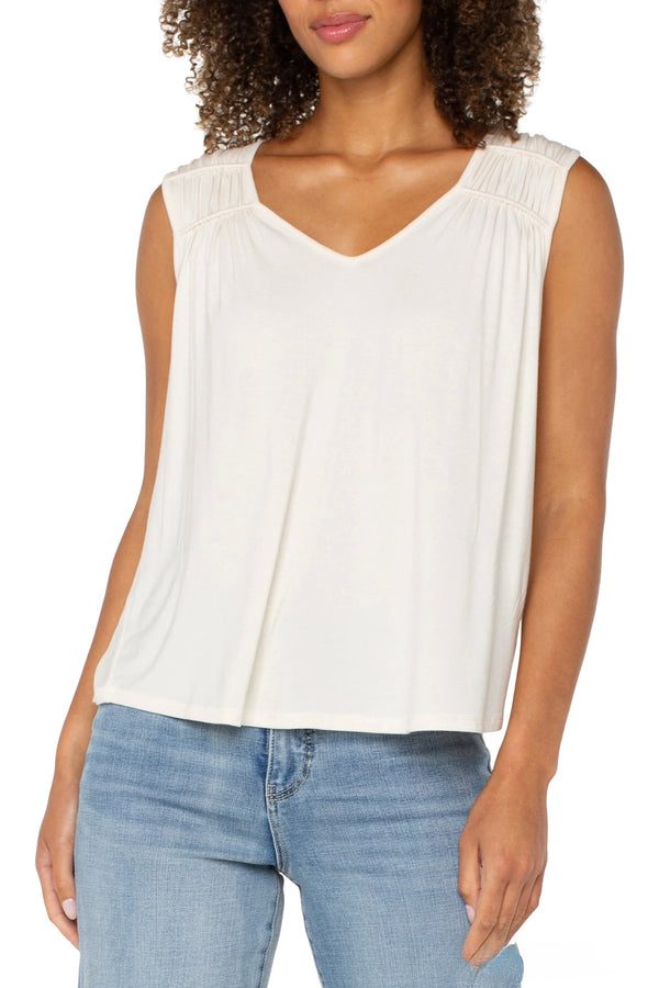 shirred detail knit top | 2 colors