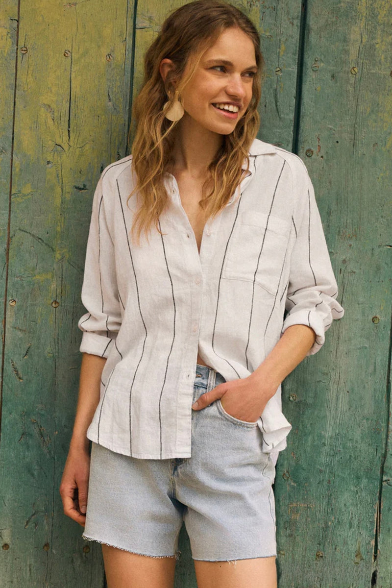 perfect linen stripe shirt | white