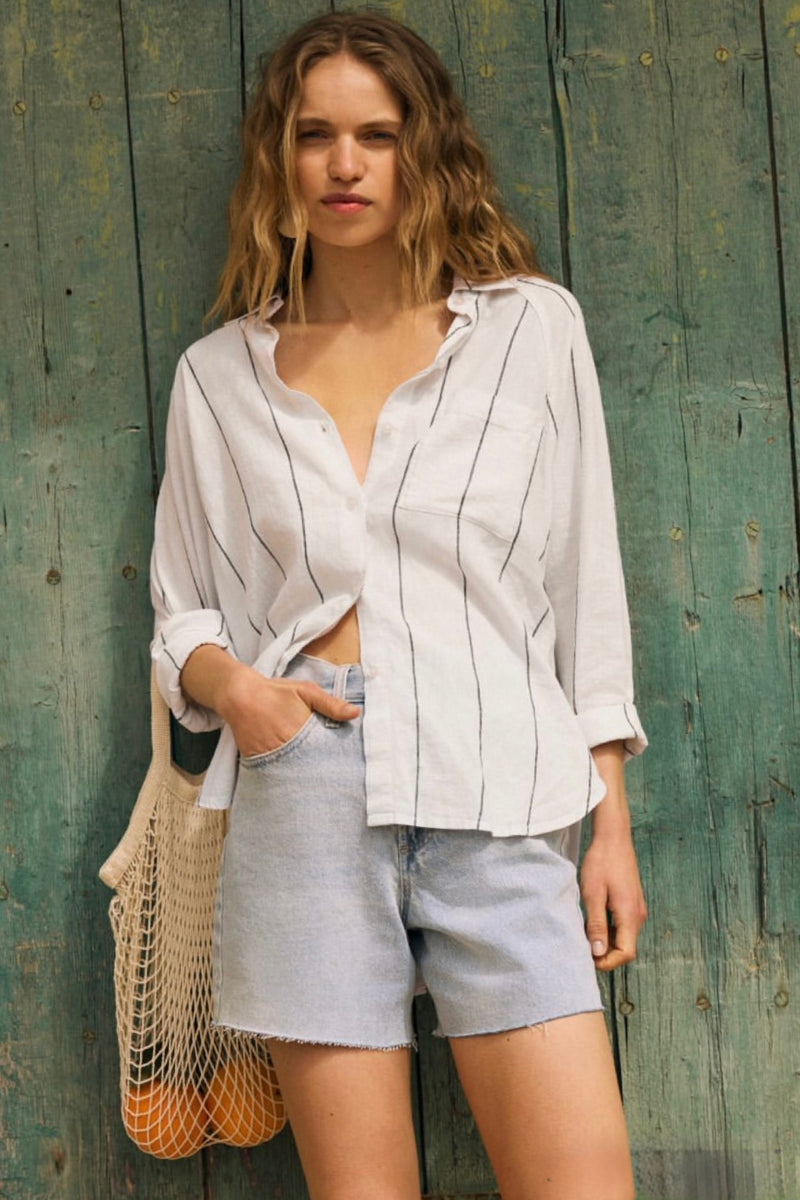 perfect linen stripe shirt | white