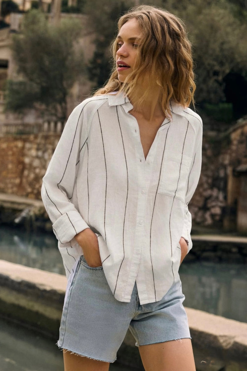 perfect linen stripe shirt | white