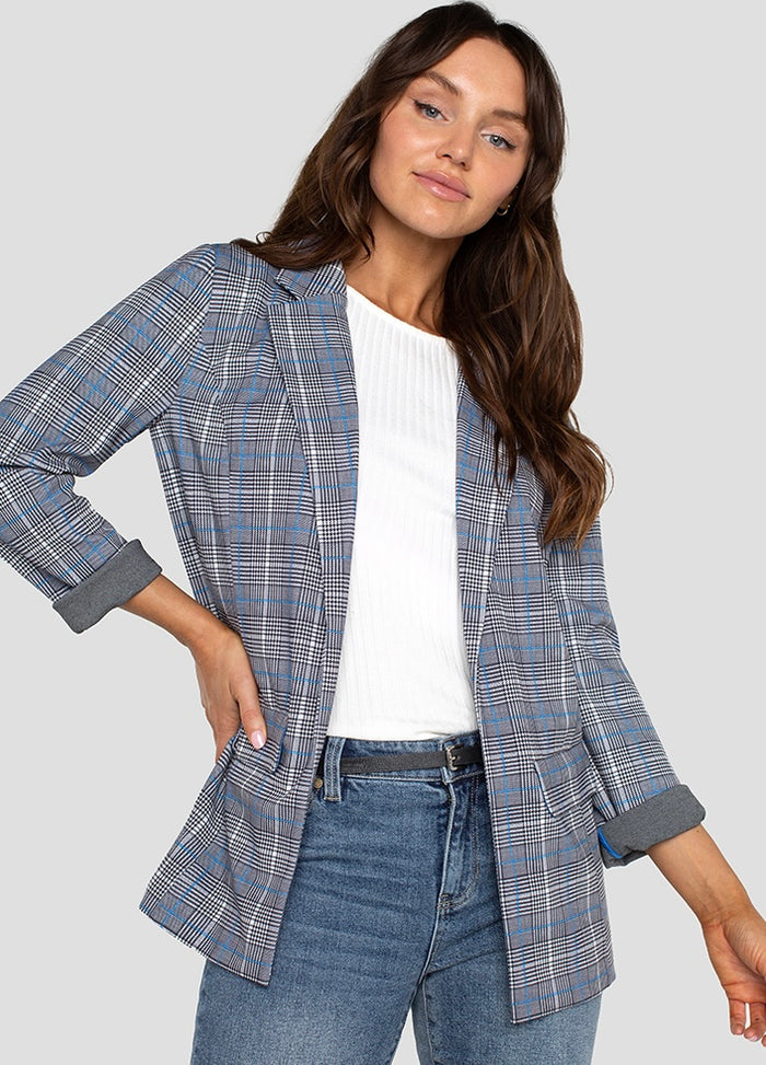 boyfriend plaid blazer blue topaz allure boutique