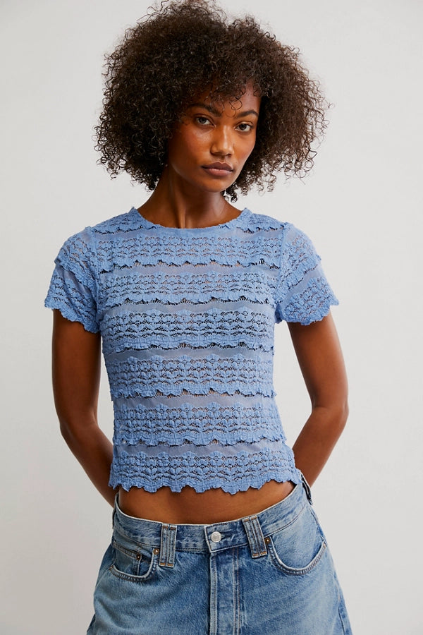angelina lace top | allure blue