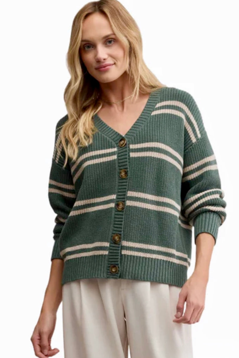 boyfriend striped cardigan | hunter green