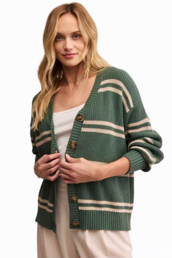 boyfriend striped cardigan | hunter green