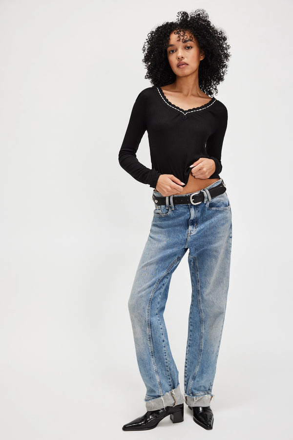only you pointelle top | black