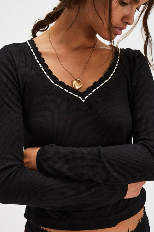 only you pointelle top | black