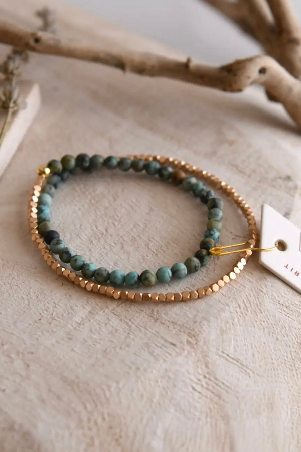 serenity gemstone double wrap gold beaded bracelet | more