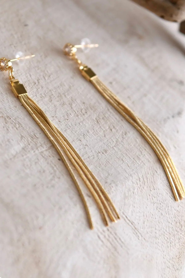 cz gold tassel earrings