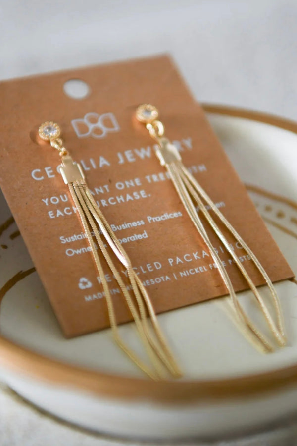 cz gold tassel earrings