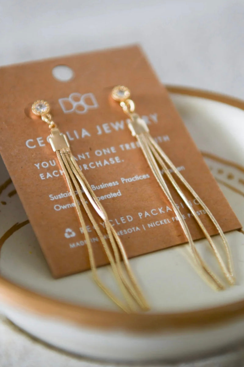 cz gold tassel earrings