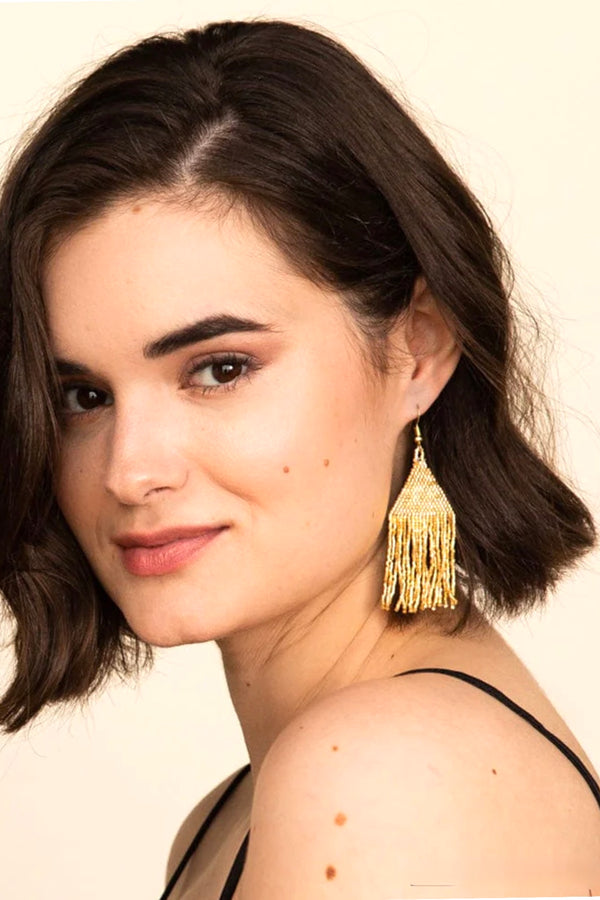 lexie beaded fringe earrings | gold