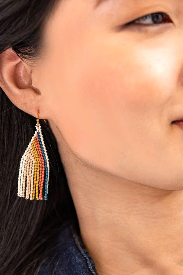audrey stripe beaded fringe earrings | desert