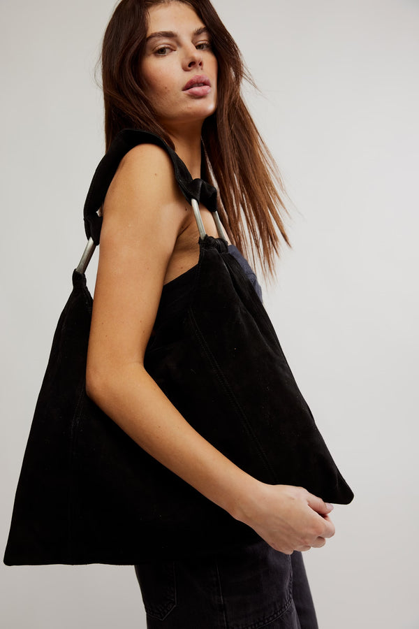 bobbi slouch suede tote | black