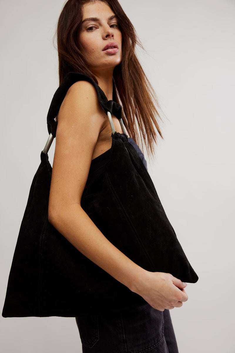 bobbi slouch suede tote | black