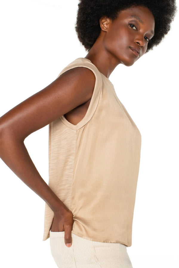 mixed media sleeveless top | pale gold