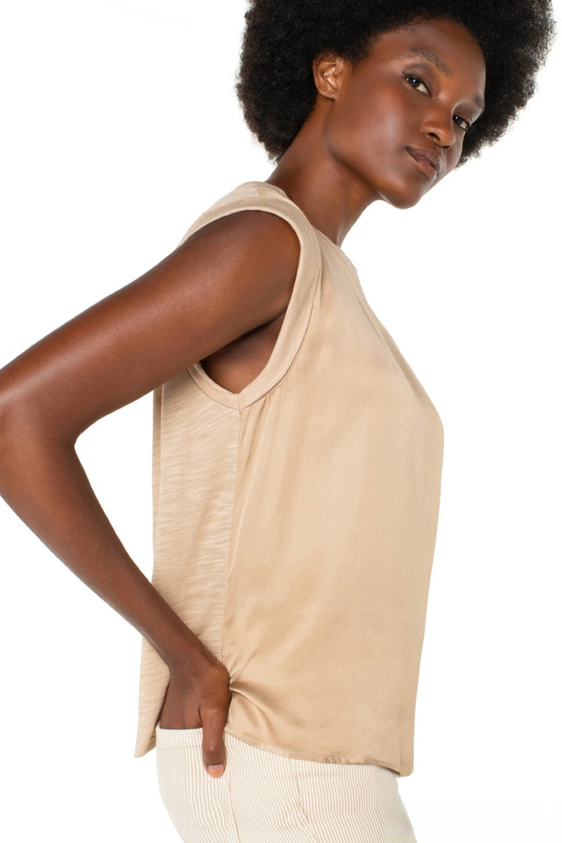 mixed media sleeveless top | pale gold
