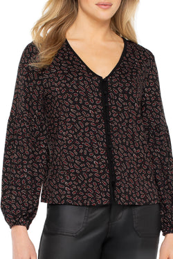 ditsy print button front knit top | blk red