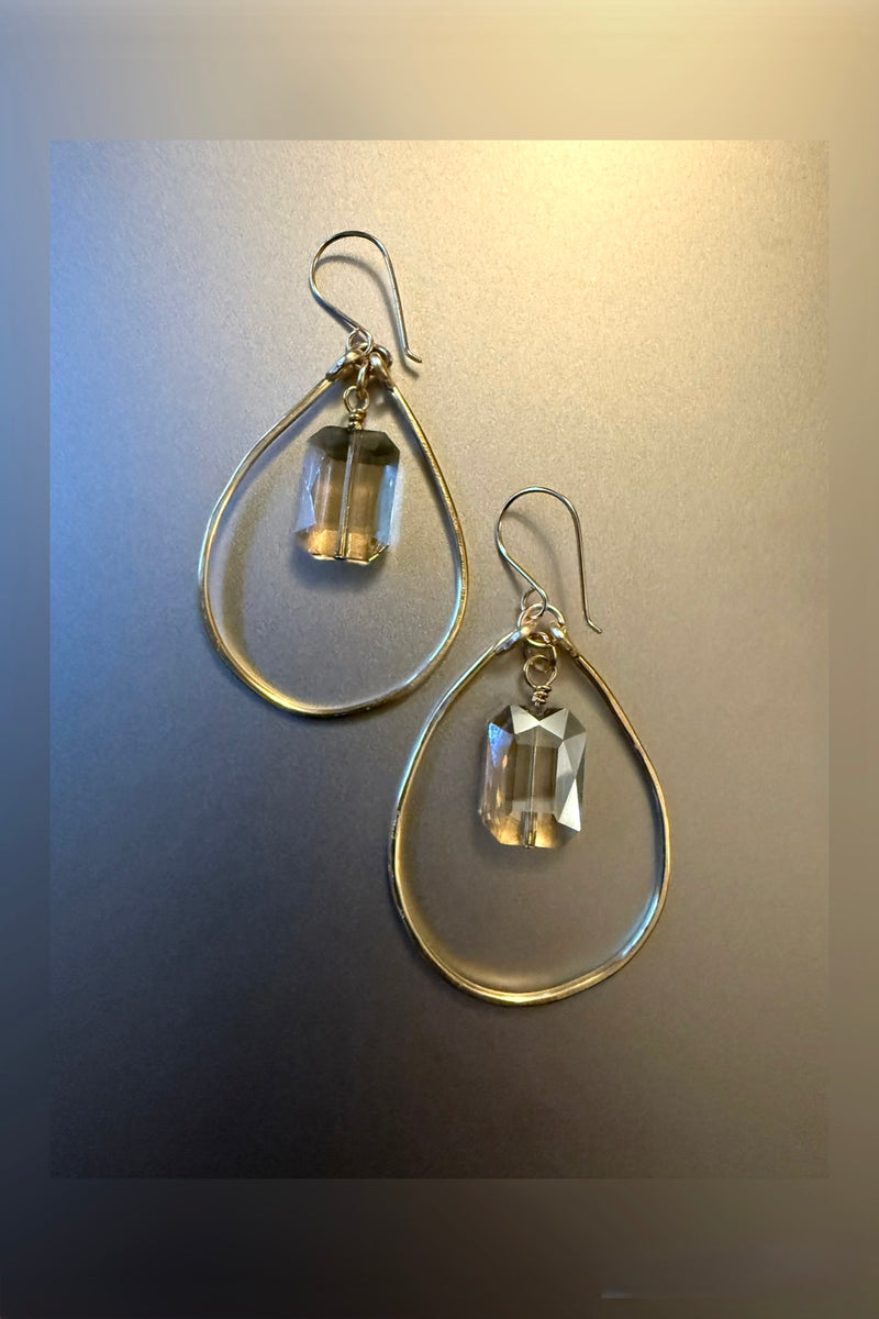 crystal drop hammered hoops