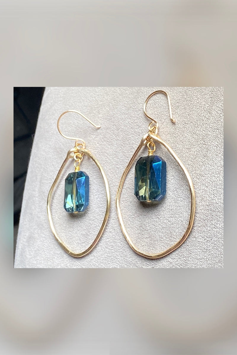 crystal drop hammered hoops