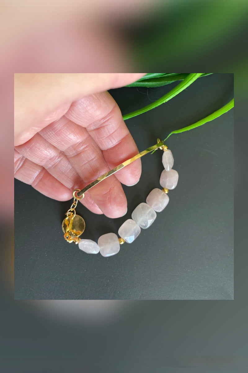 rose quartz gold bar bracelet