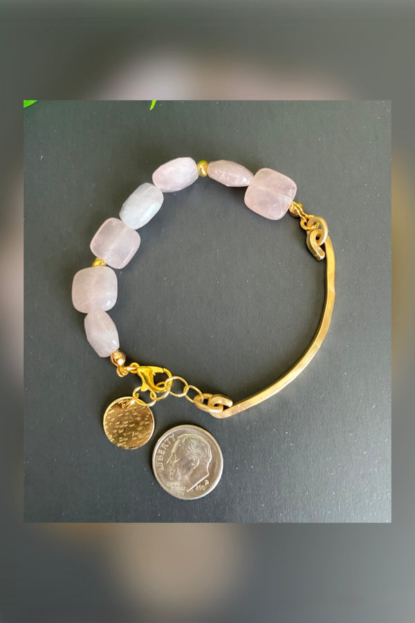 rose quartz gold bar bracelet