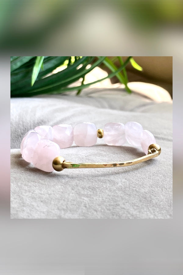 rose quartz gold bar bracelet