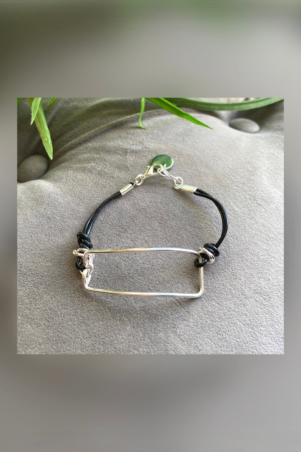 silver rectangle boho leather bracelet
