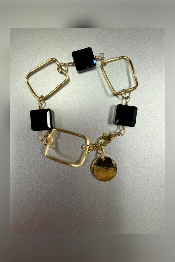 crystal & gold link bracelet | black
