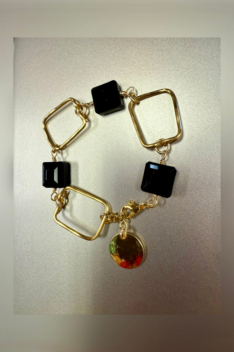 crystal & gold link bracelet | black