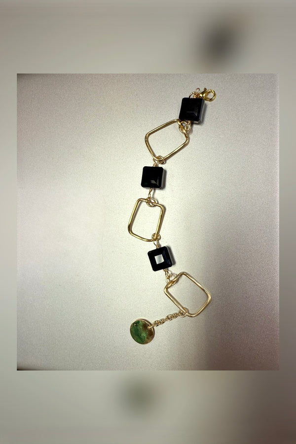 crystal & gold link bracelet | black