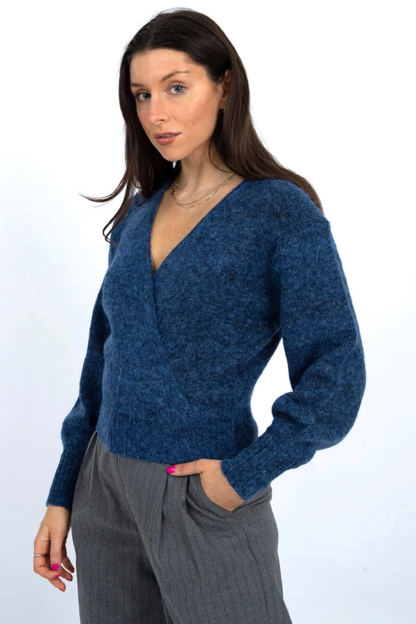 dalros wrap pullover | blue melange