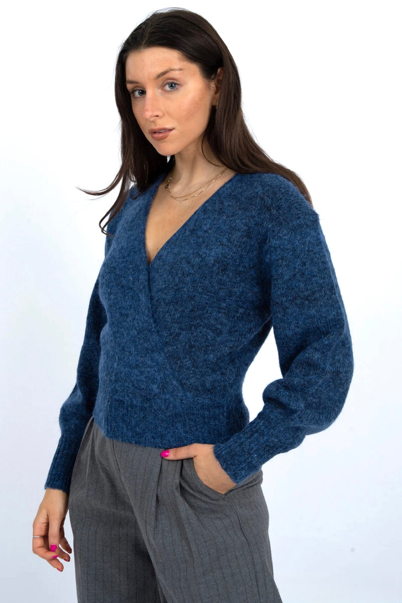 dalros wrap pullover | blue melange
