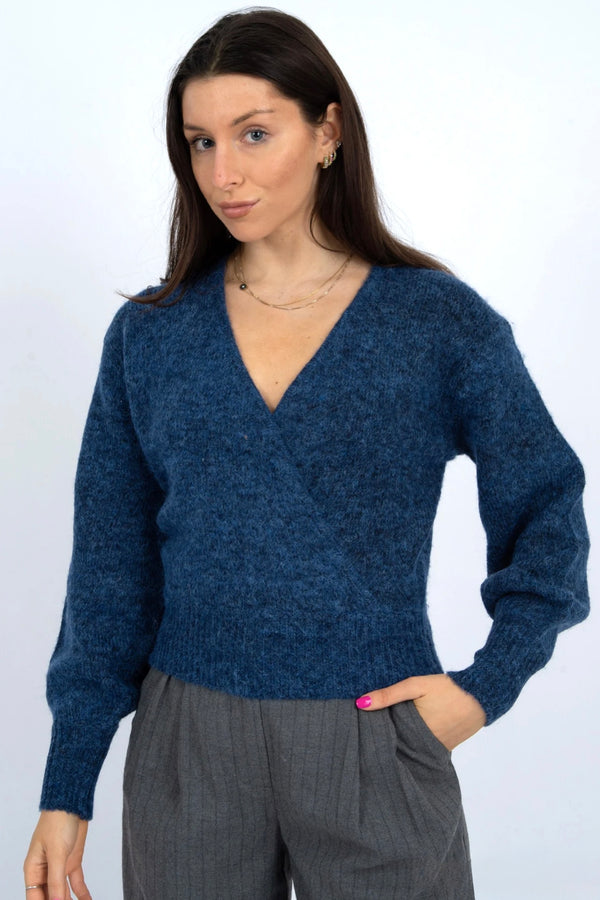 dalros wrap pullover | blue melange