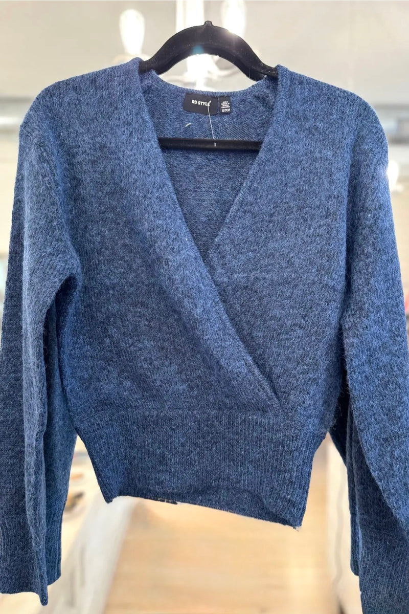 dalros wrap pullover | blue melange