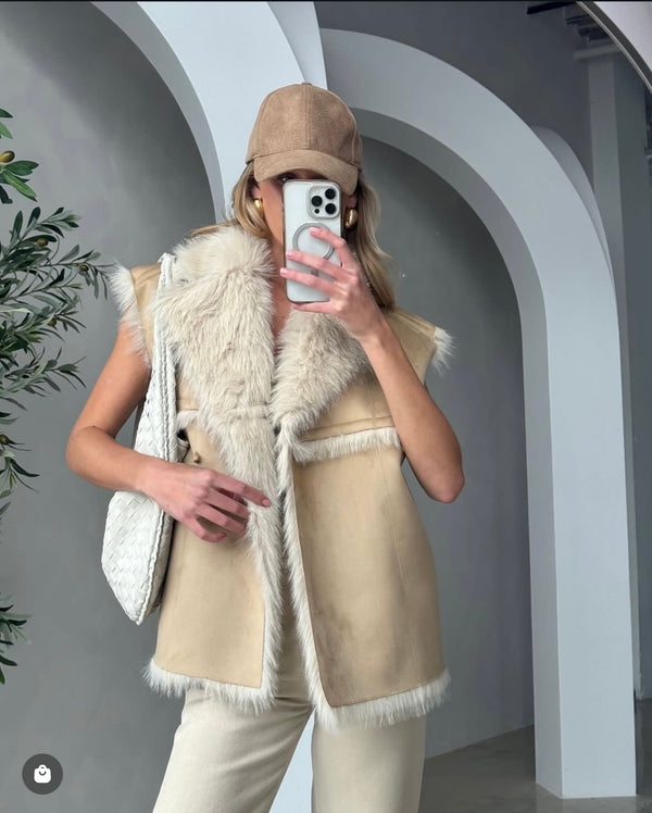 eloise faux fur vest | tan