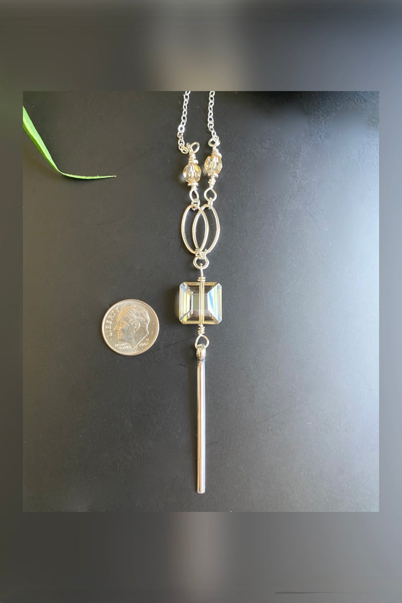 crystal drop bar necklace | silver
