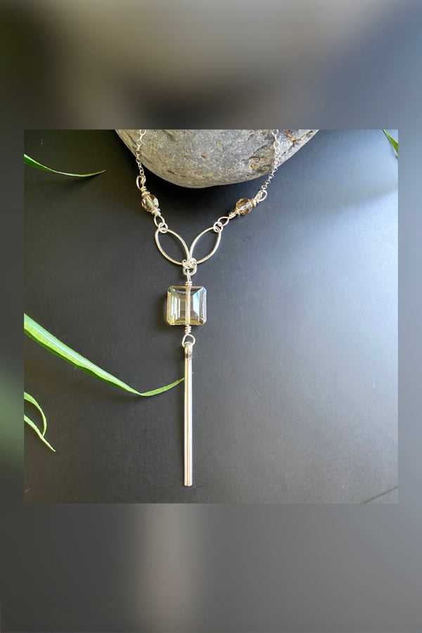 crystal drop bar necklace | silver