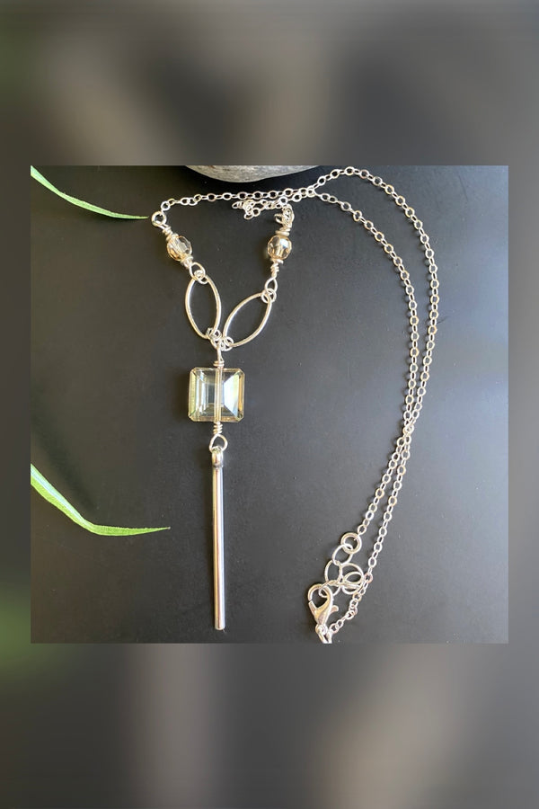 crystal drop bar necklace | silver