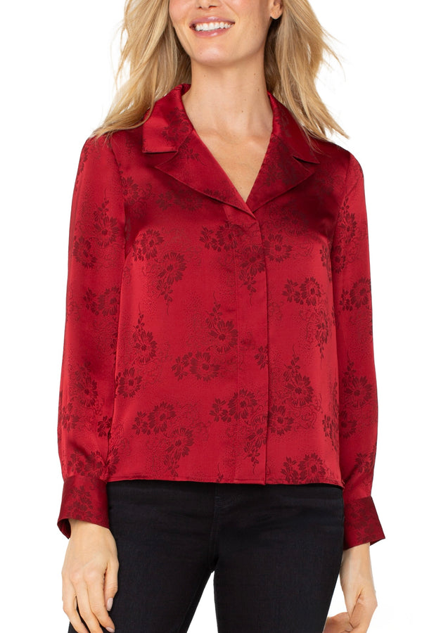 jacquard red floral blouse