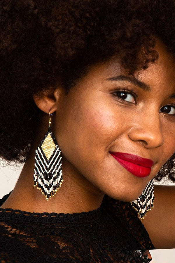 dottie diamond beaded fringe earrings