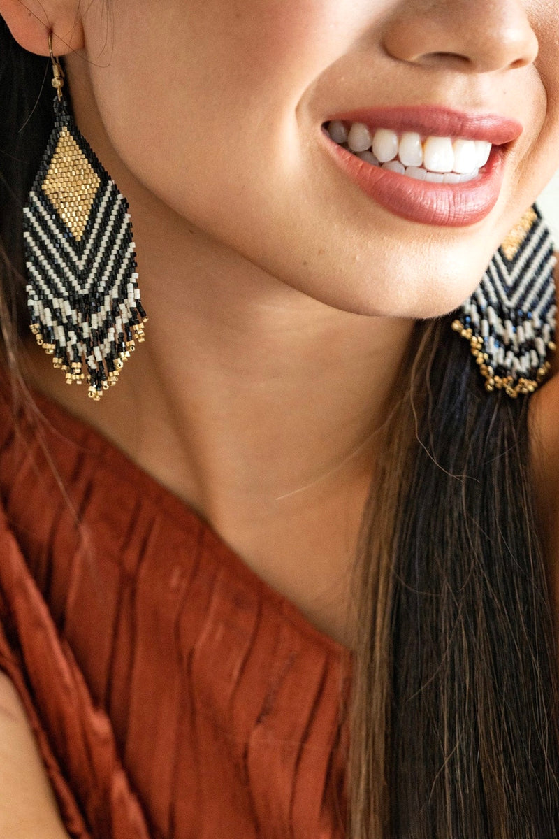 dottie diamond beaded fringe earrings