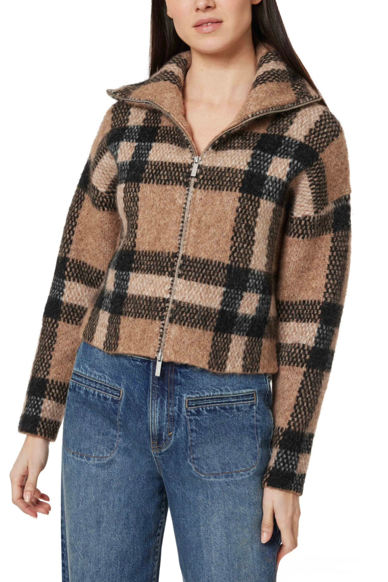 plaid zip front zip jacket | brown