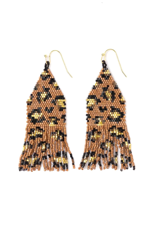 delilah cheetah beaded fringe earrings