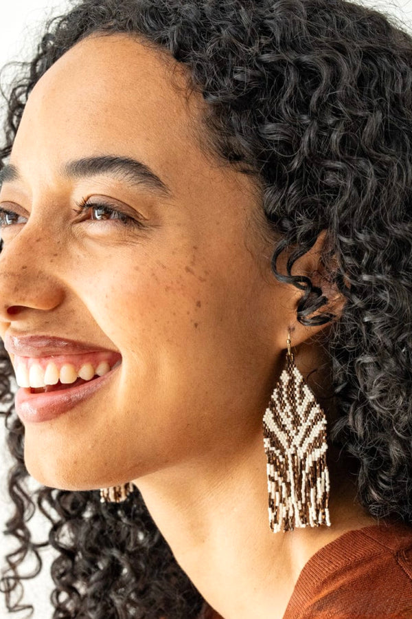 delilah zebra beaded fringe earrings