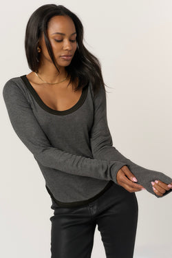 jena contrast neck top | charcoal