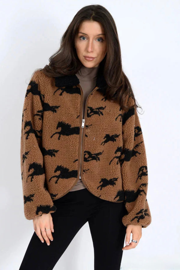 joline horse print sherpa jacket